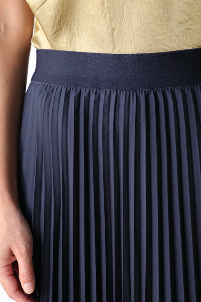 Tibi Nylon Pleating Sunray Pullon Skirt in Navy Bottoms Tibi 