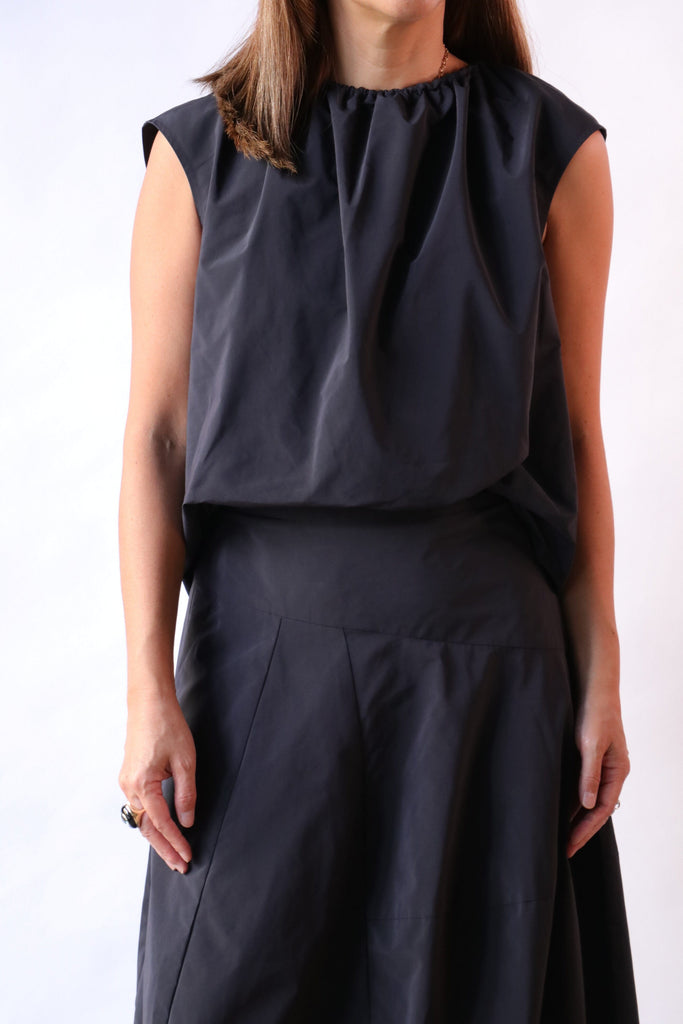 Tibi Nylon Shirred Neck Top in Navy tops-blouses Tibi 