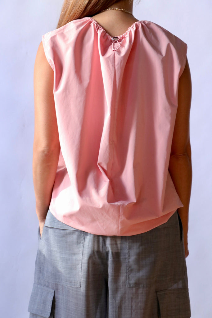 Tibi Nylon Shirred Neck Top in Pink tops-blouses Tibi 