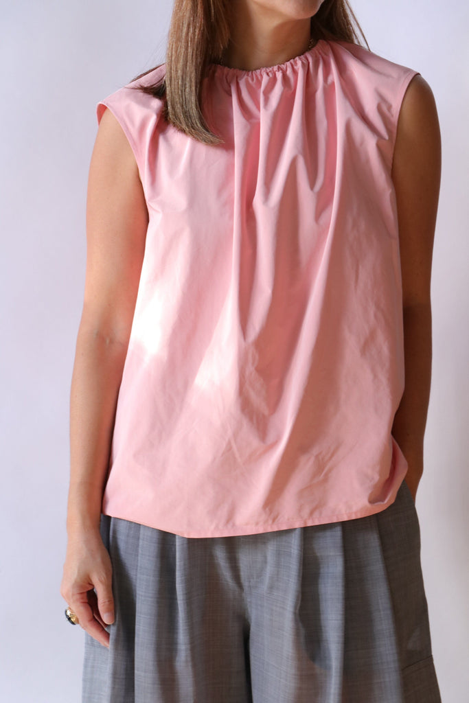 Tibi Nylon Shirred Neck Top in Pink tops-blouses Tibi 