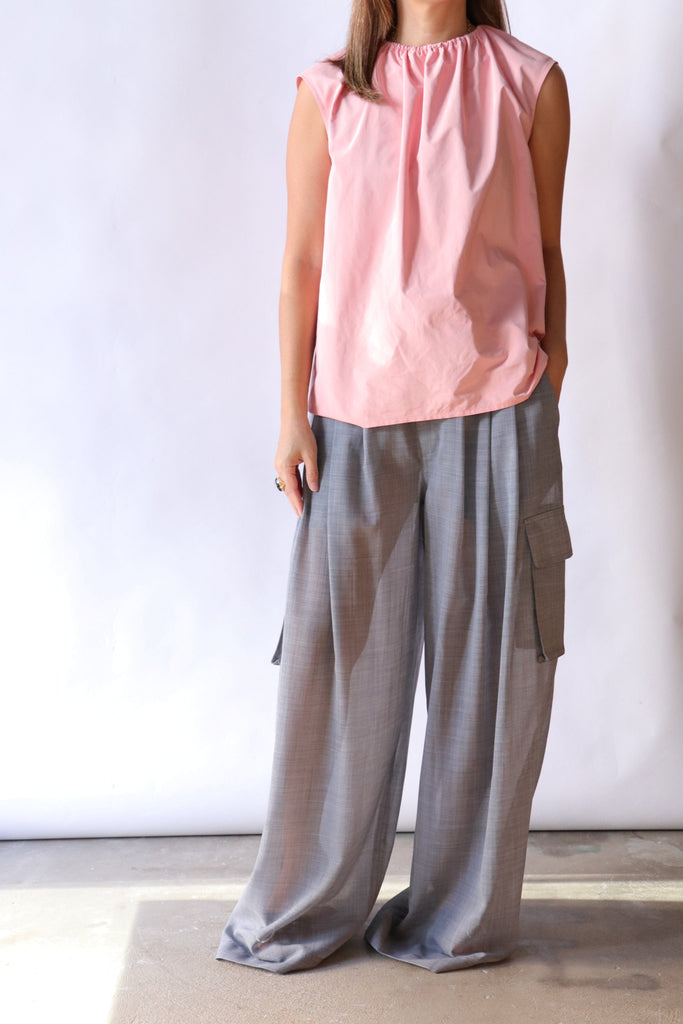 Tibi Nylon Shirred Neck Top in Pink tops-blouses Tibi 