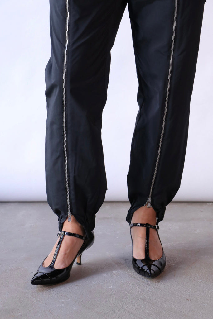 Tibi Nylon Zipper Jogger in Black Bottoms Tibi 