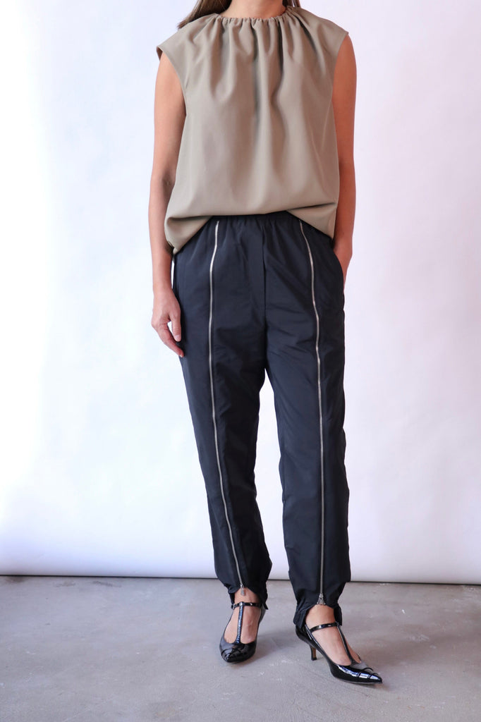 Tibi Nylon Zipper Jogger in Black Bottoms Tibi 