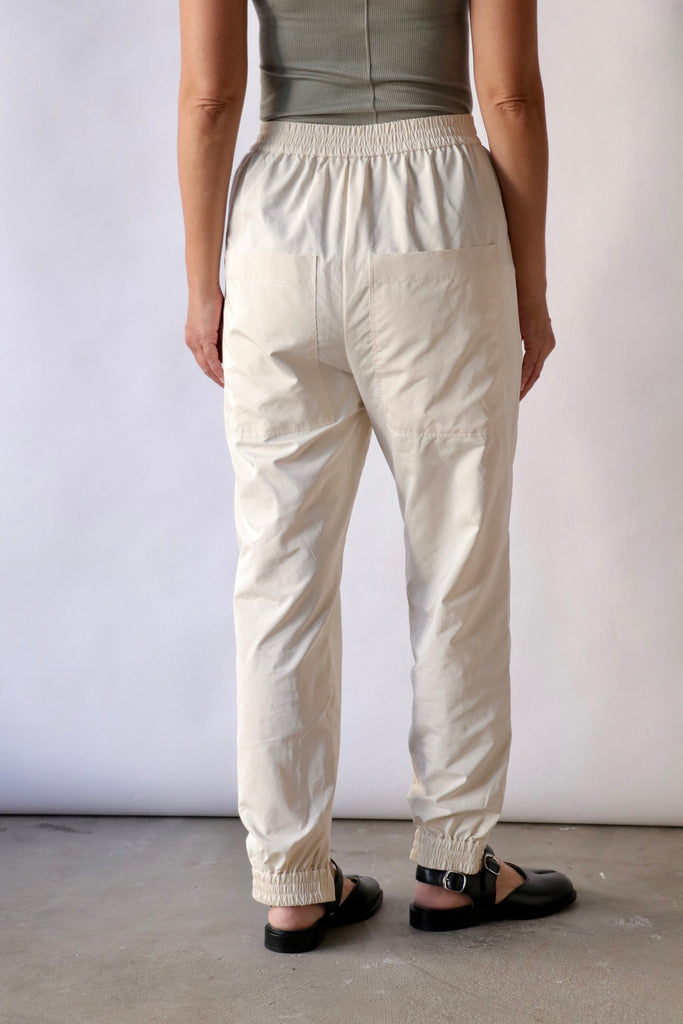 Tibi Nylon Zipper Jogger in Ivory Bottoms Tibi 