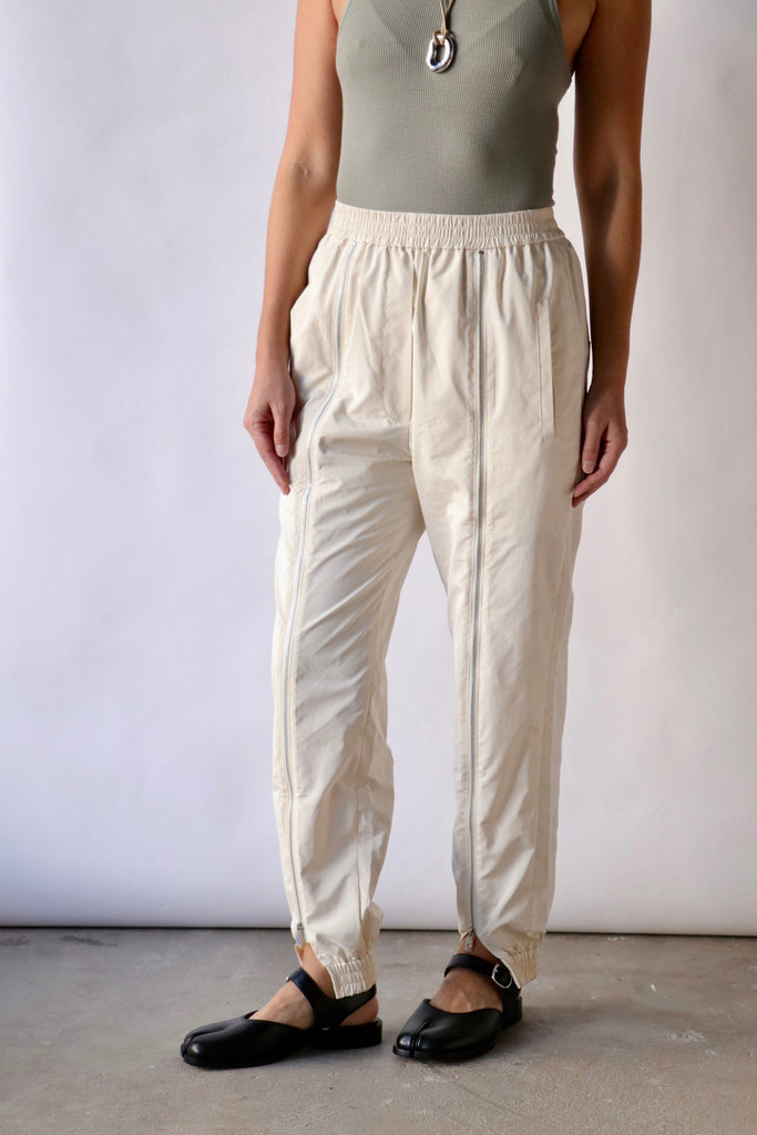 Tibi Nylon Zipper Jogger in Ivory Bottoms Tibi 