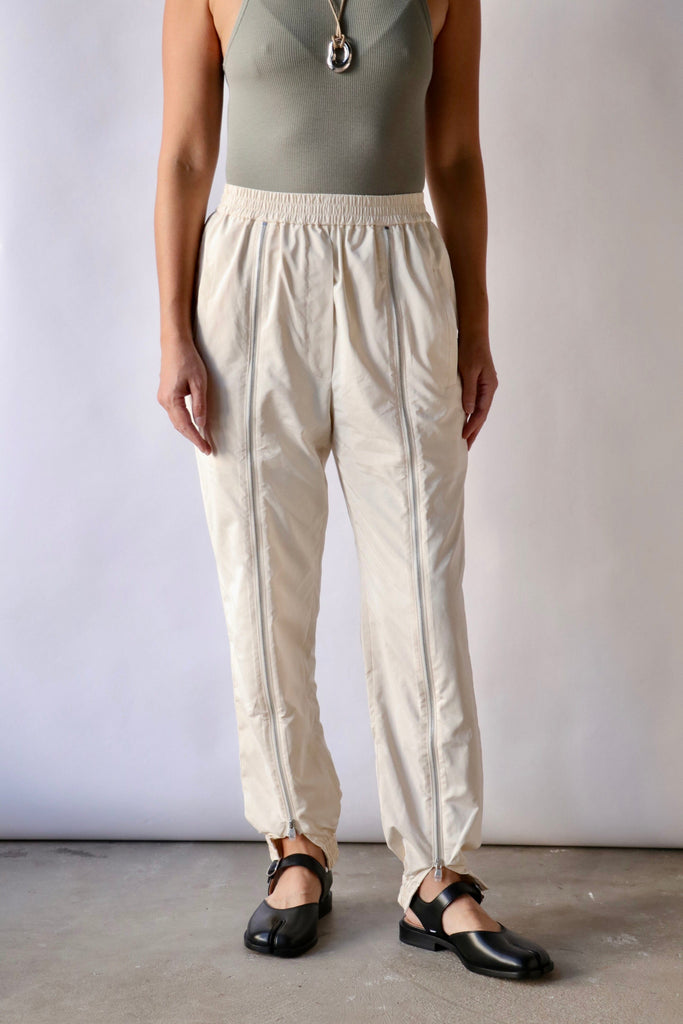 Tibi Nylon Zipper Jogger in Ivory Bottoms Tibi 