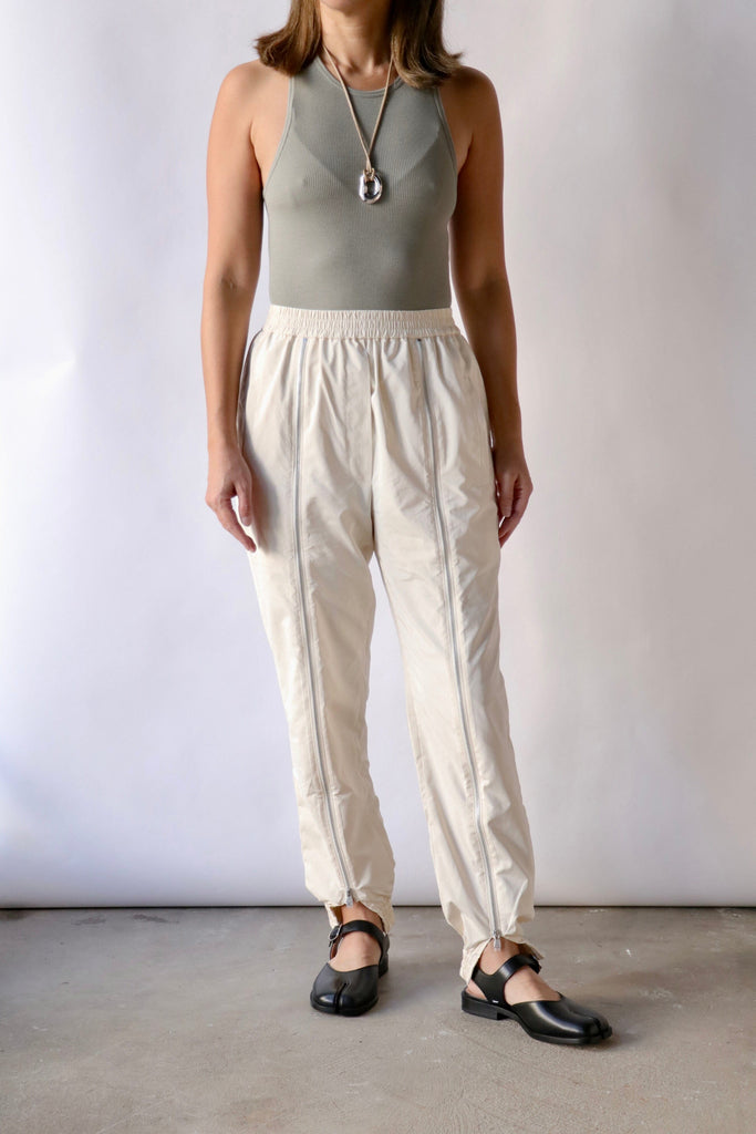 Tibi Nylon Zipper Jogger in Ivory Bottoms Tibi 