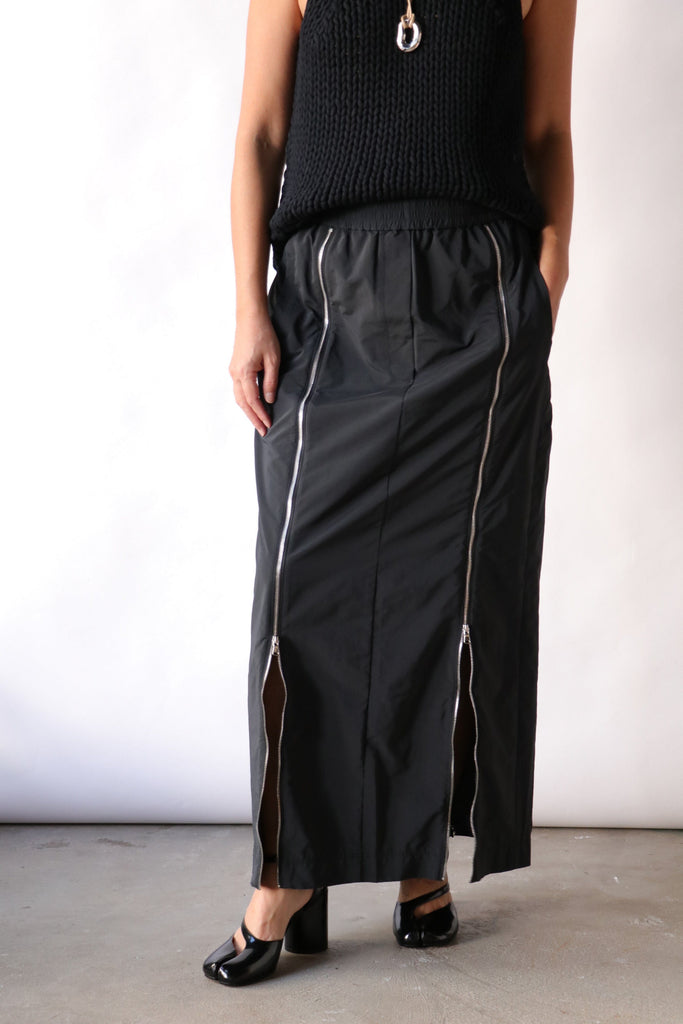 Tibi Nylon Zipper Maxi Skirt in Black Bottoms Tibi 