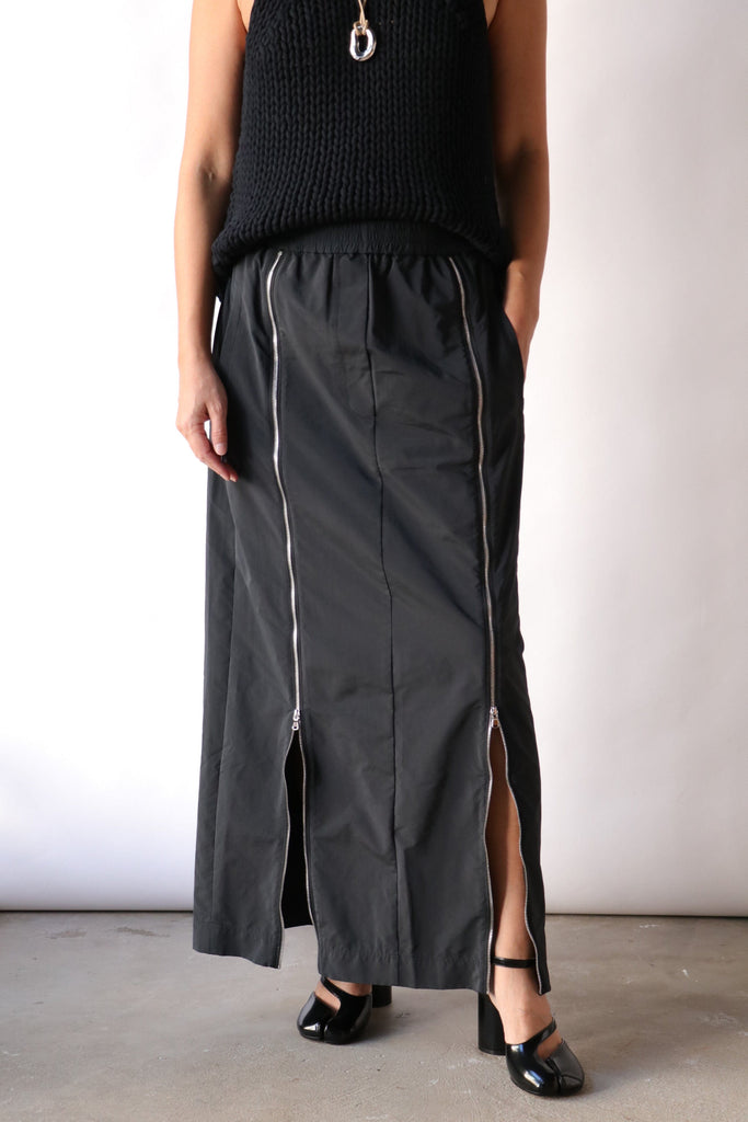 Tibi Nylon Zipper Maxi Skirt in Black Bottoms Tibi 