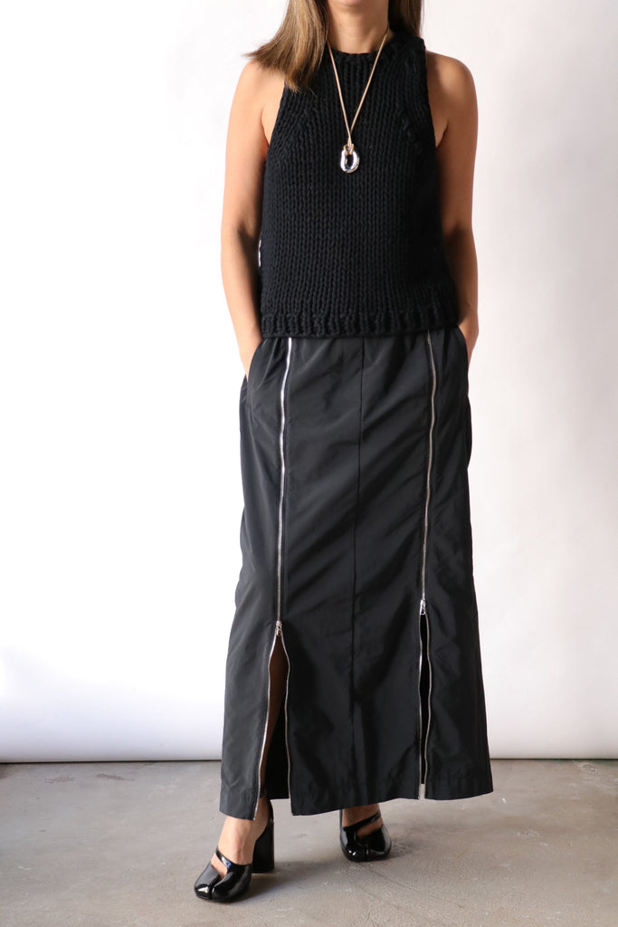 Tibi Nylon Zipper Maxi Skirt in Black Bottoms Tibi 