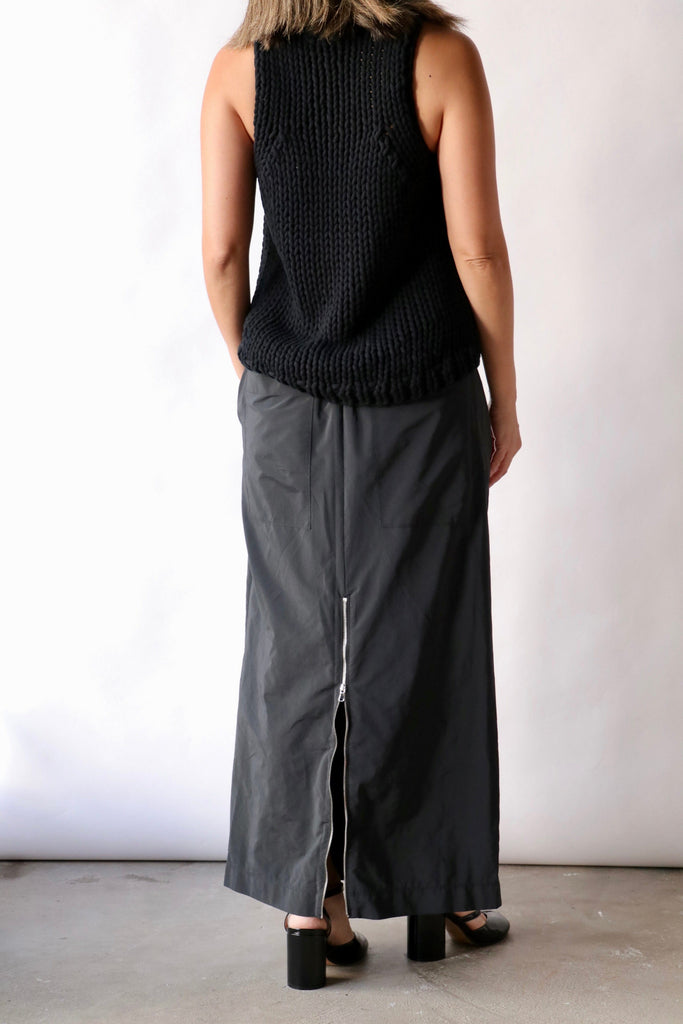 Tibi Nylon Zipper Maxi Skirt in Black Bottoms Tibi 