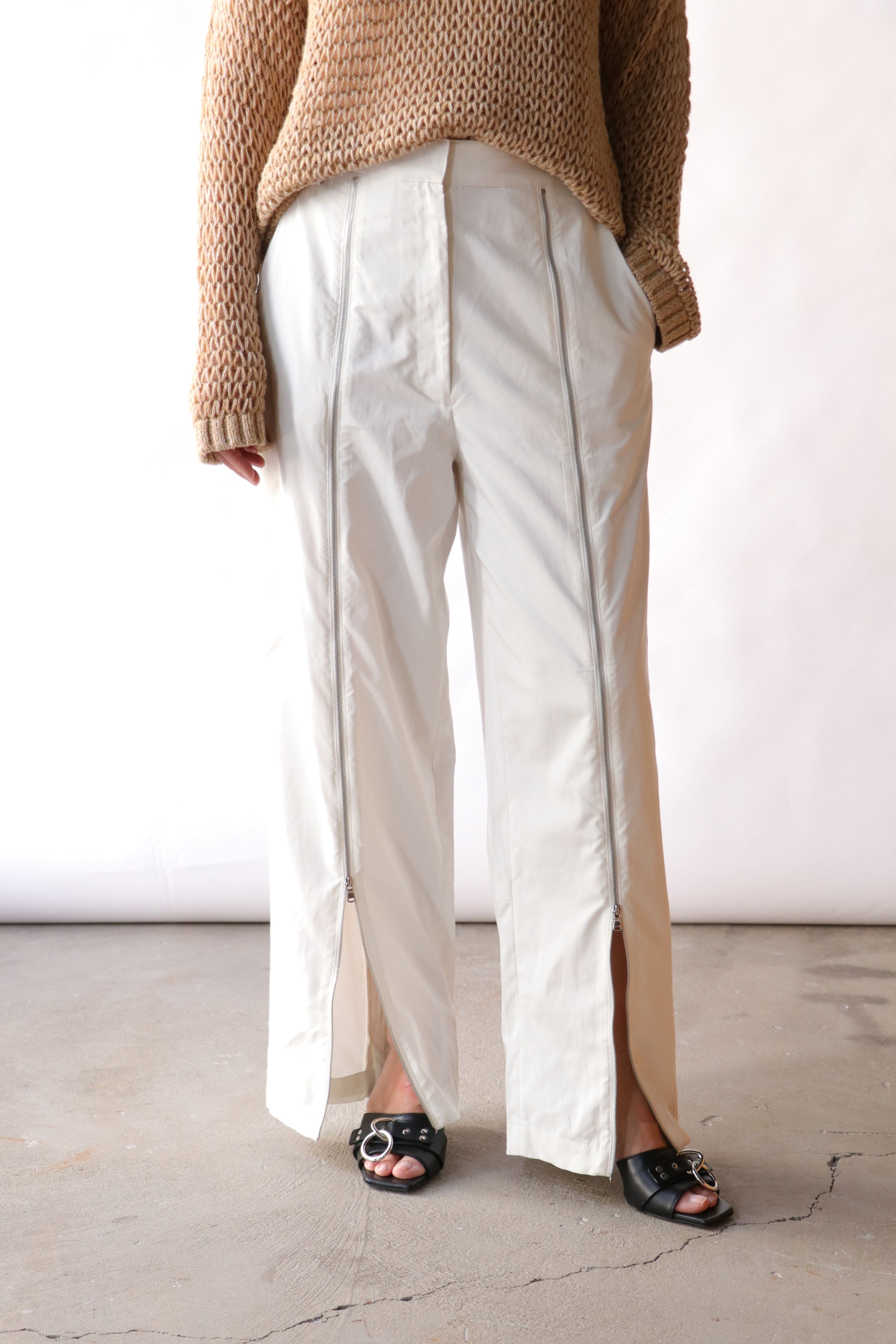 Tibi Nylon Zipper Trouser in White | WE ARE ICONIC