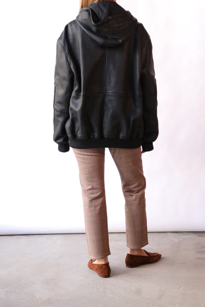 Tibi Pebbled Leather Zip Up Hoodie Jacket in Black Outerwear Tibi 