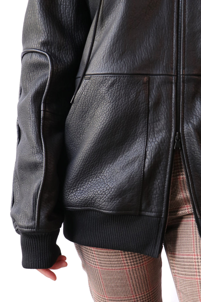 Tibi Pebbled Leather Zip Up Hoodie Jacket in Black Outerwear Tibi 
