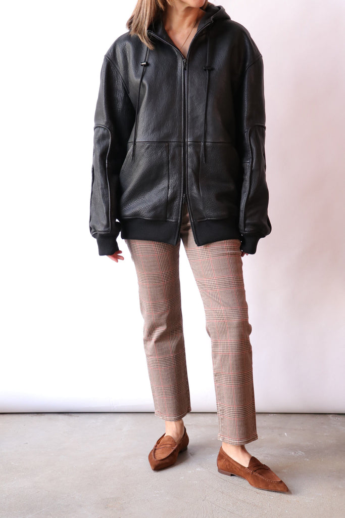 Tibi Pebbled Leather Zip Up Hoodie Jacket in Black Outerwear Tibi 
