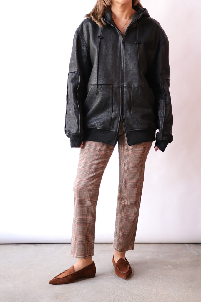 Tibi Pebbled Leather Zip Up Hoodie Jacket in Black Outerwear Tibi 