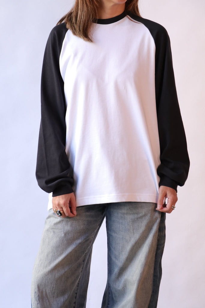 Tibi Perfect T Sculpted Baseball T in Black/White Multi T-Shirts & Tanks Tibi 