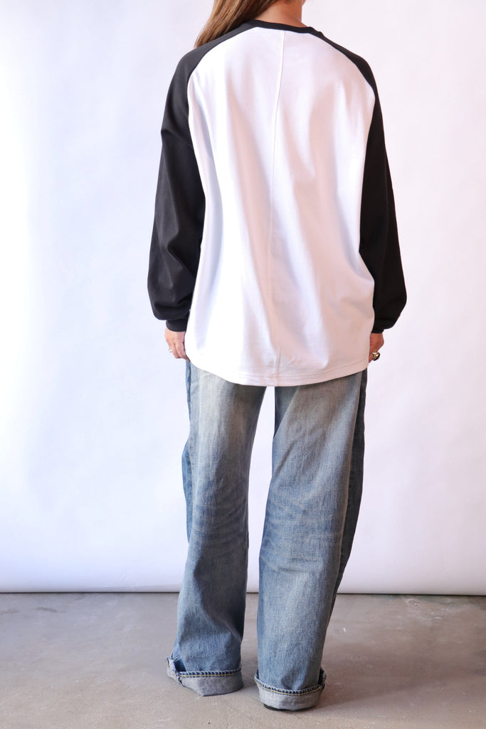 Tibi Perfect T Sculpted Baseball T in Black/White Multi T-Shirts & Tanks Tibi 