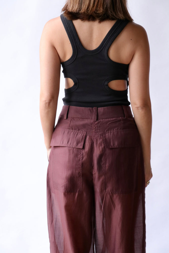 Tibi Ribbed Racerback Tank in Black | WE ARE ICONIC