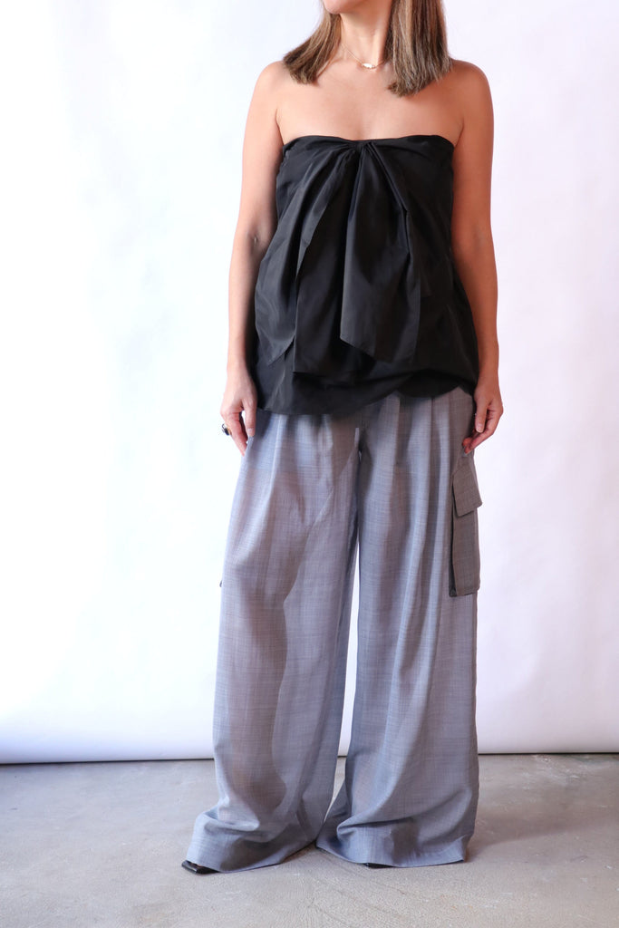 Tibi Sheer Wool Gauze Triple Pleat Pant in Heather Grey Bottoms Tibi 