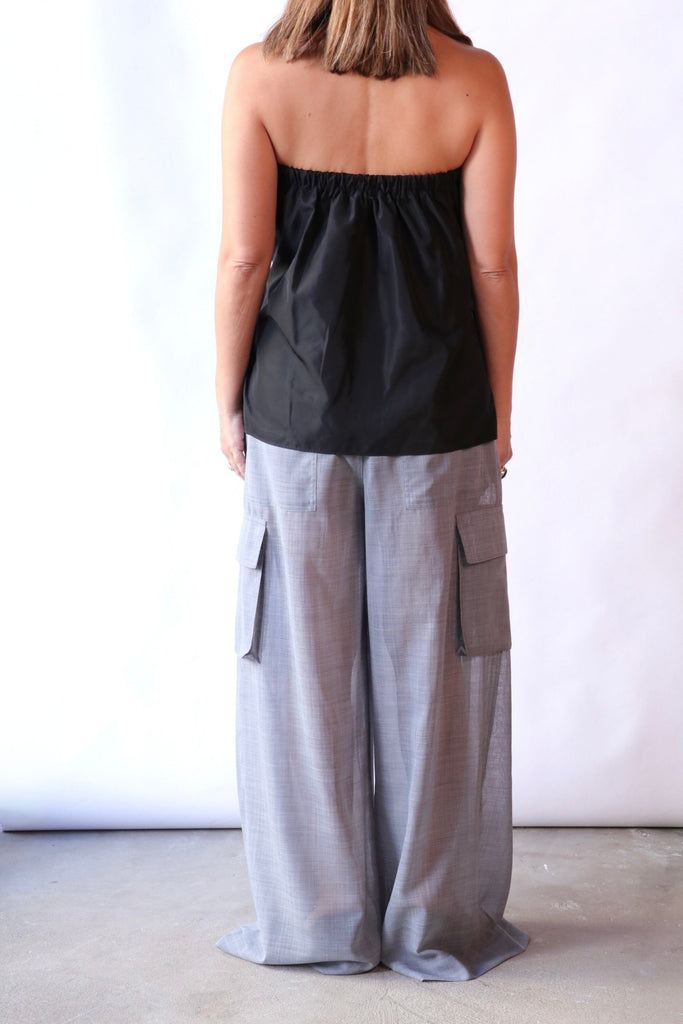 Tibi Sheer Wool Gauze Triple Pleat Pant in Heather Grey Bottoms Tibi 