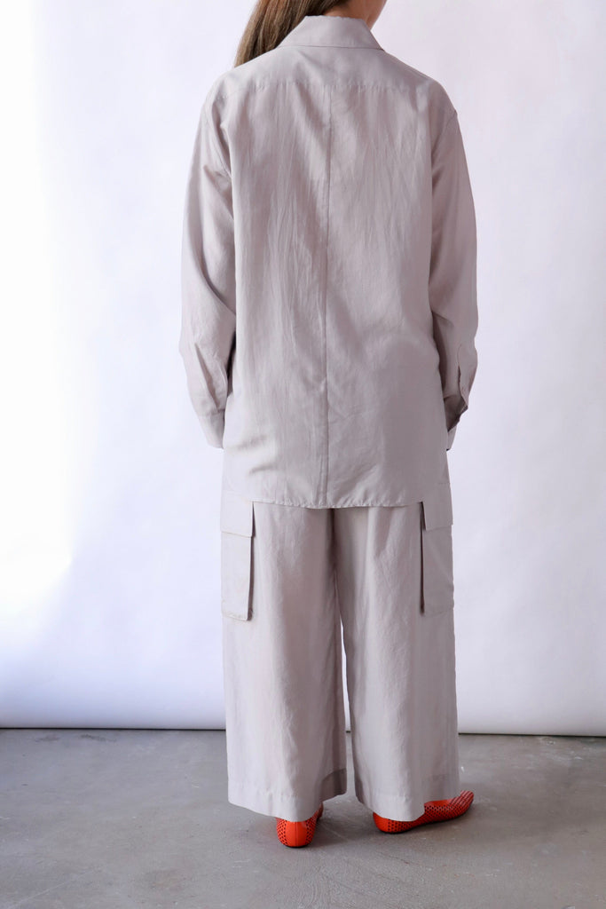 Tibi Silk Viole Cargo Triple Pleat Pant in Stone Bottoms Tibi 