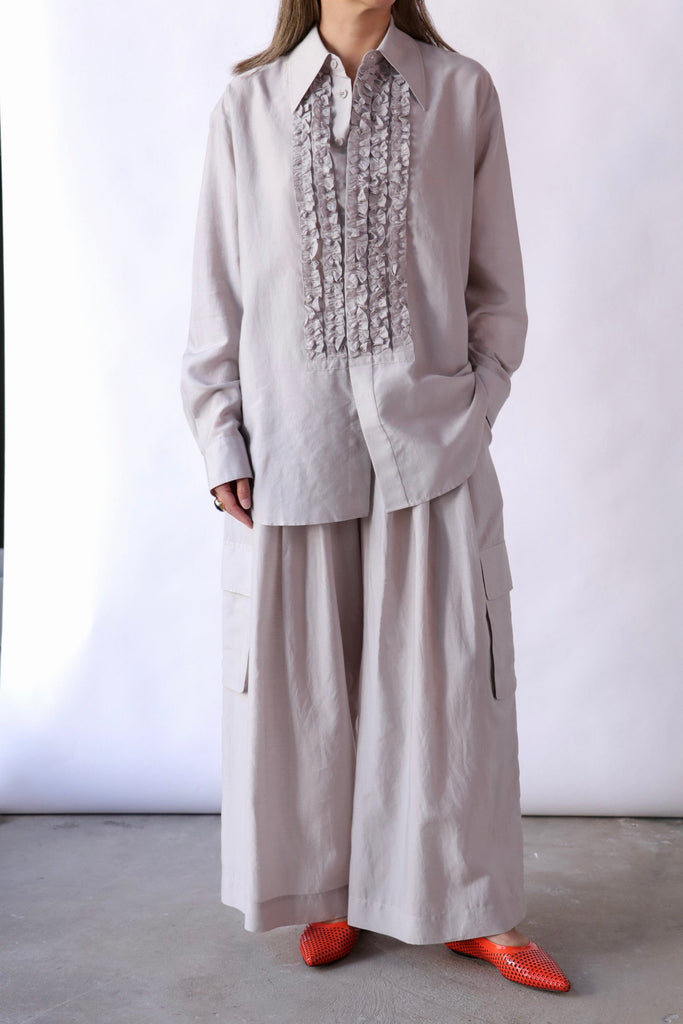 Tibi Silk Viole Cargo Triple Pleat Pant in Stone Bottoms Tibi 
