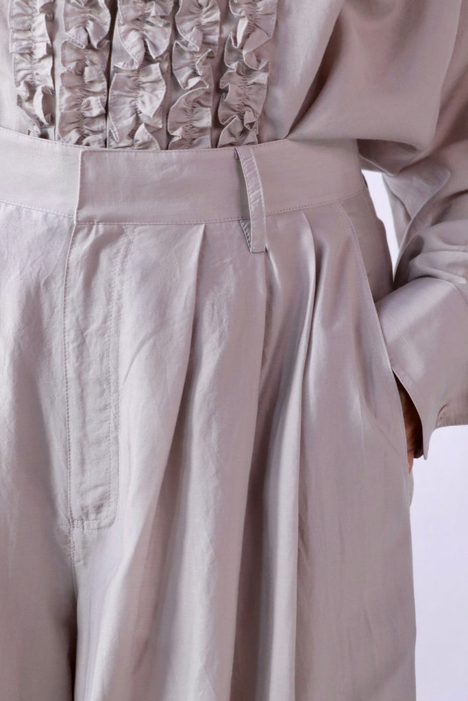 Tibi Silk Viole Cargo Triple Pleat Pant in Stone Bottoms Tibi 