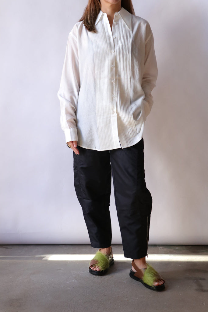 Tibi Silk Voile Easy Pintucked Shirt in Ivory tops-blouses Tibi 