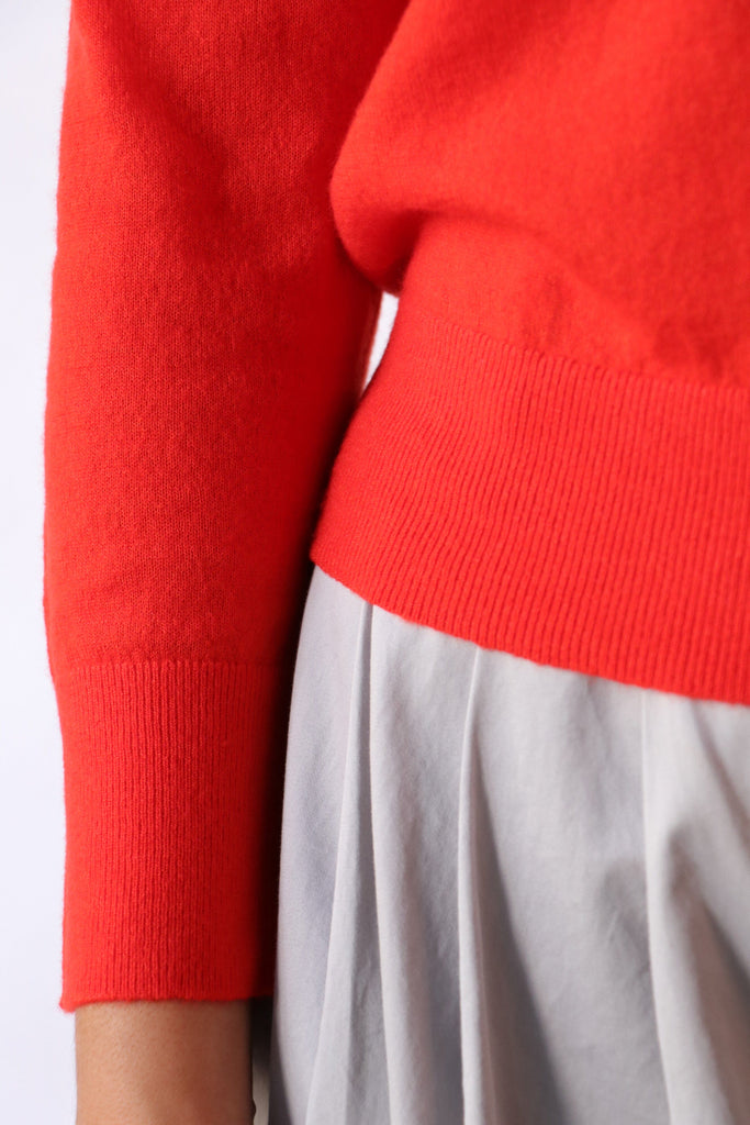 Tibi Skinlike Mercerized Wool Shrunken V-Neck Sweater in Red Knitwear Tibi 