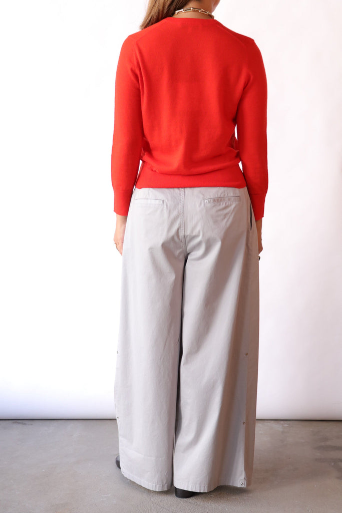 Tibi Skinlike Mercerized Wool Shrunken V-Neck Sweater in Red Knitwear Tibi 