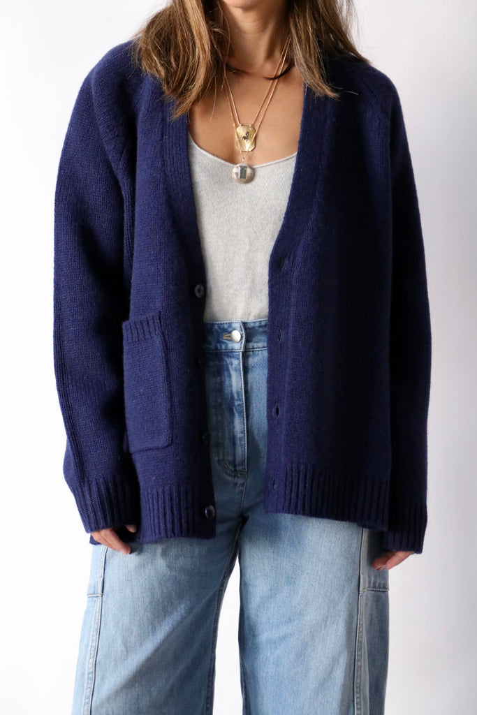 Tibi Soft Lambswool Half Cardigan in Navy Knitwear Tibi 