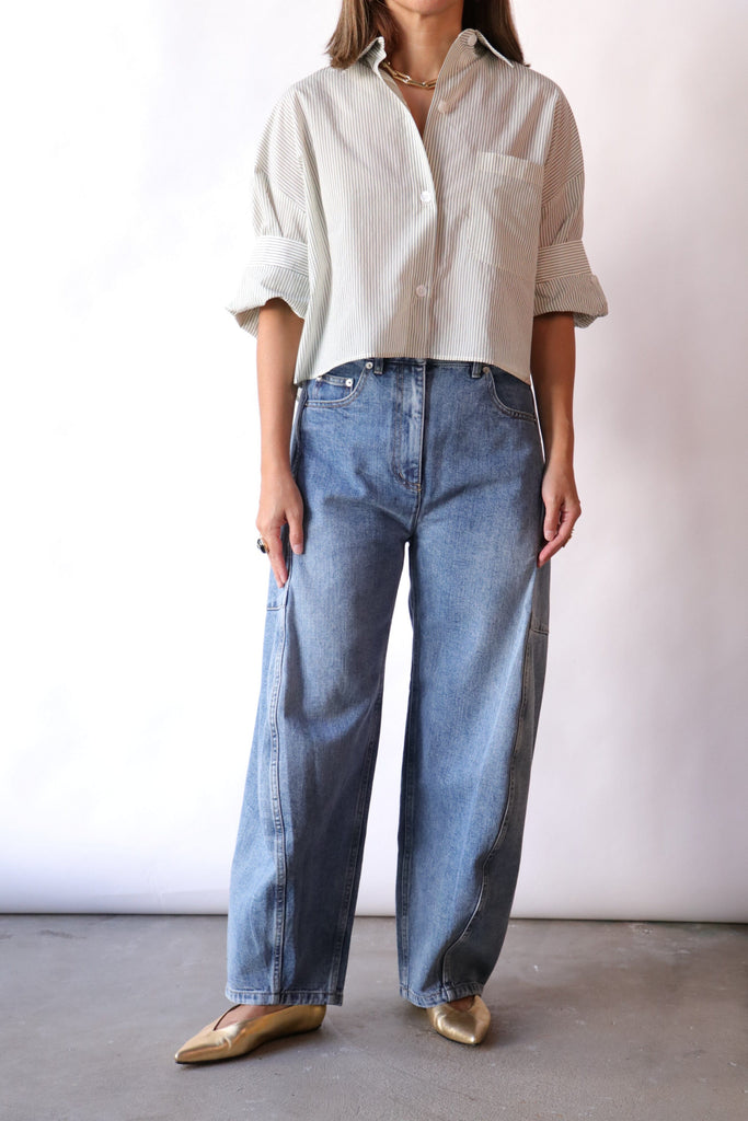 Tibi Spring Denim Sid Jean in Classic Blue Bottoms Tibi 