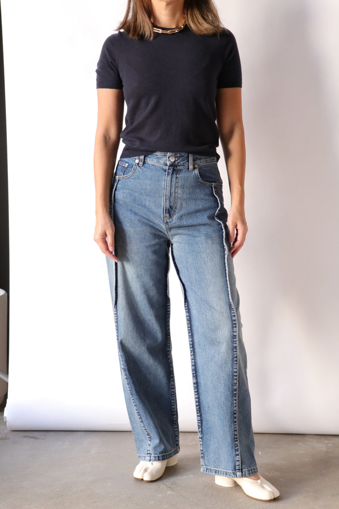 Tibi Spring Denim Tuck Jean in Classic Blue Bottoms Tibi 