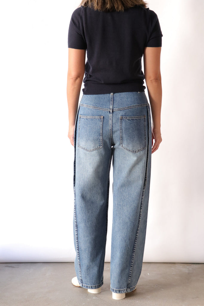 Tibi Spring Denim Tuck Jean in Classic Blue Bottoms Tibi 