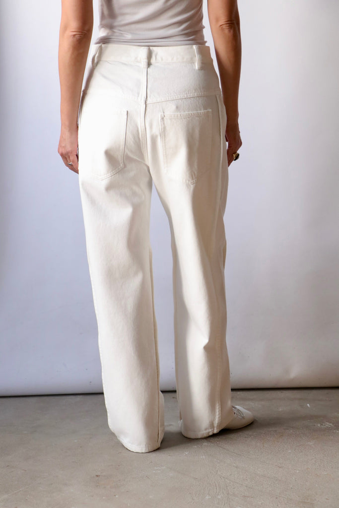 Tibi Spring Denim Tuck Jean in White- Petite Bottoms Tibi 