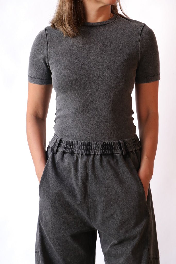 Tibi Stretch Denim Baby T-Shirt in Black T-Shirts & Tanks Tibi 