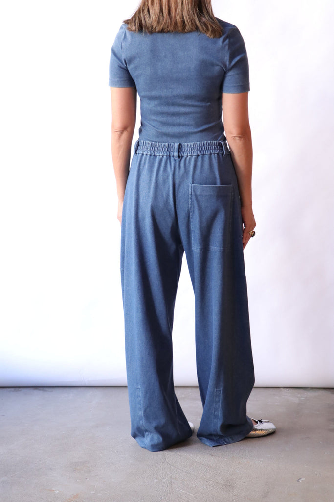 Tibi Stretch Denim Baby T-Shirt in Classic Wash tops-blouses Tibi 