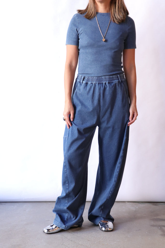 Tibi Stretch Denim Baby T-Shirt in Classic Wash tops-blouses Tibi 