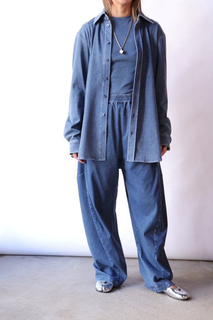 Tibi Stretch Denim Baby T-Shirt in Classic Wash tops-blouses Tibi 