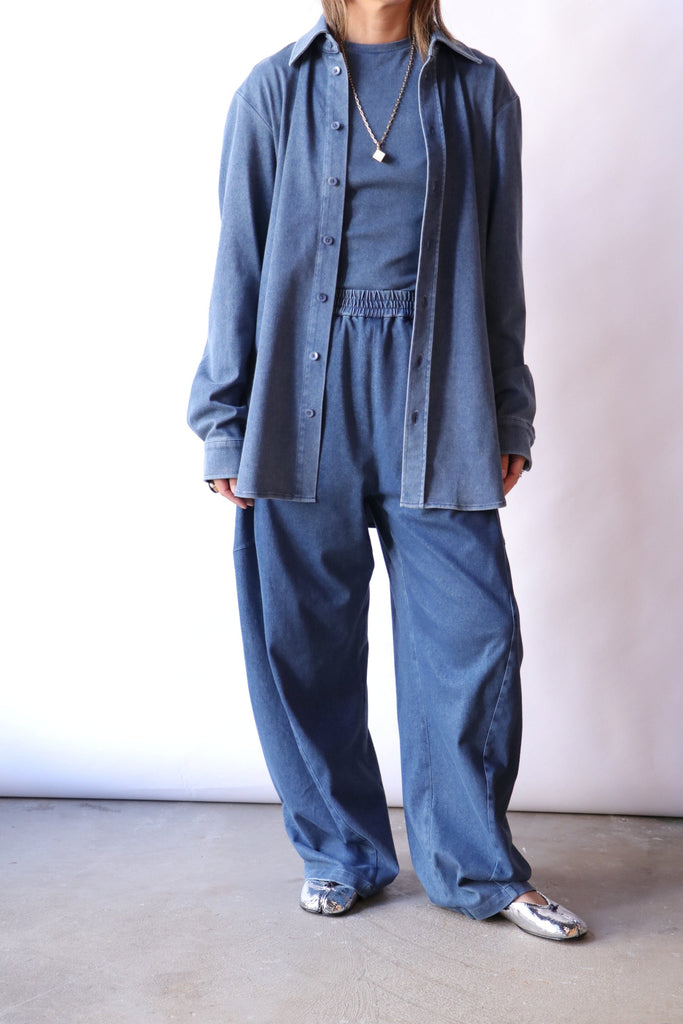 Tibi Stretch Denim Easy Shirt in Classic Wash tops-blouses Tibi 
