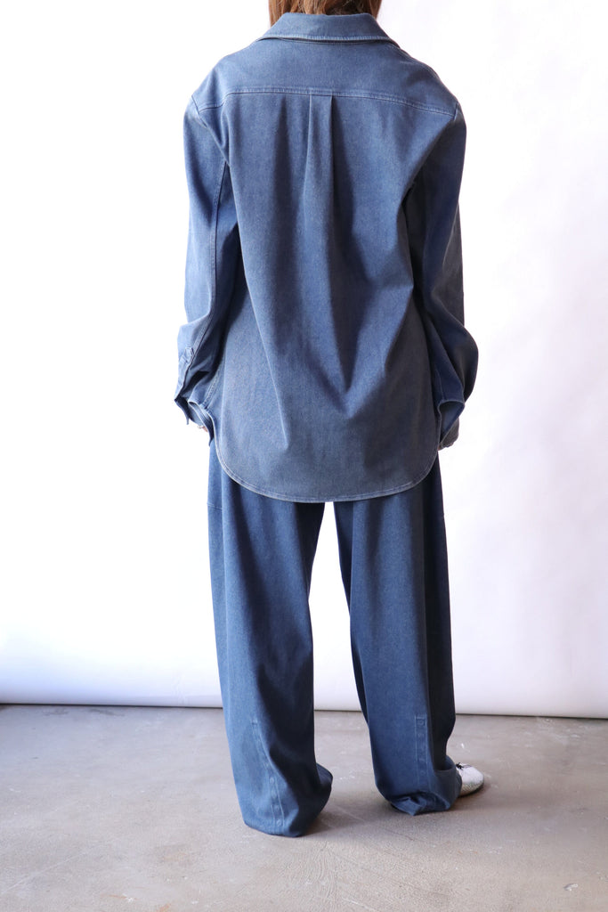 Tibi Stretch Denim Easy Shirt in Classic Wash tops-blouses Tibi 