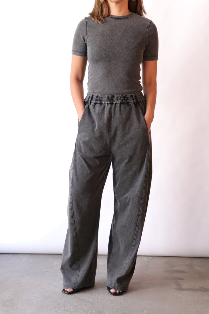 Tibi Stretch Denim Knit Winslow Pant in Black Bottoms Tibi 