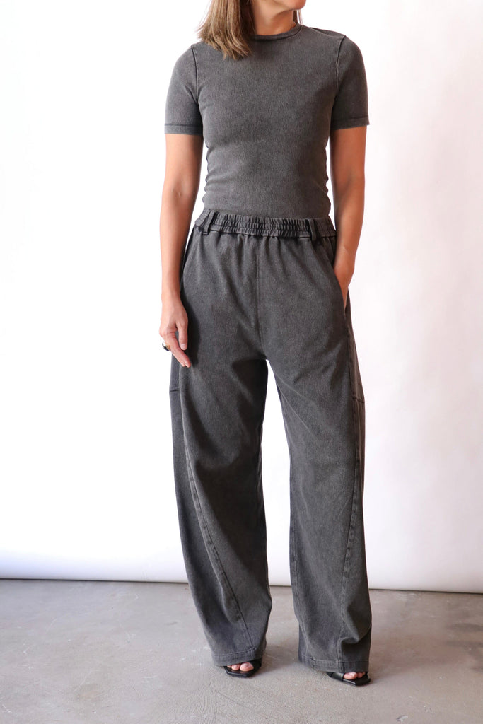 Tibi Stretch Denim Knit Winslow Pant in Black Bottoms Tibi 