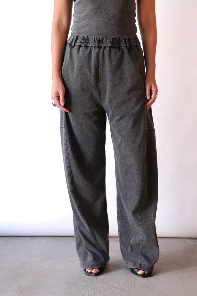 Tibi Stretch Denim Knit Winslow Pant in Black Bottoms Tibi 