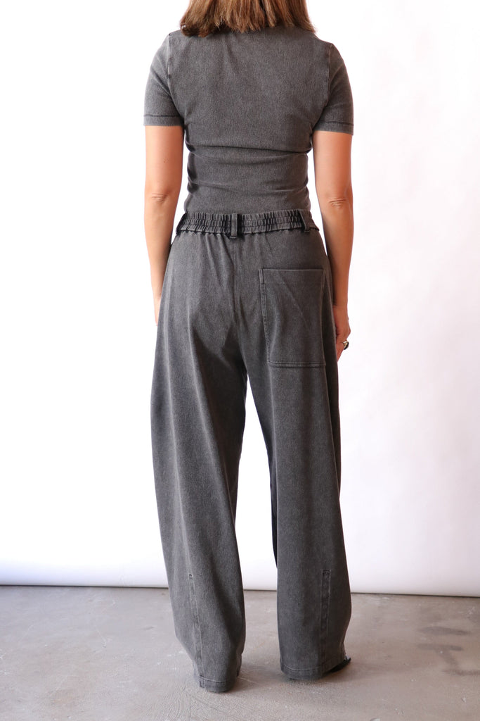 Tibi Stretch Denim Knit Winslow Pant in Black Bottoms Tibi 