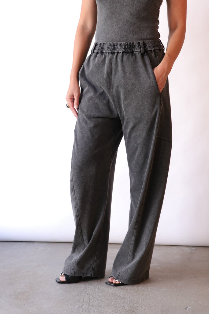 Tibi Stretch Denim Knit Winslow Pant in Black Bottoms Tibi 