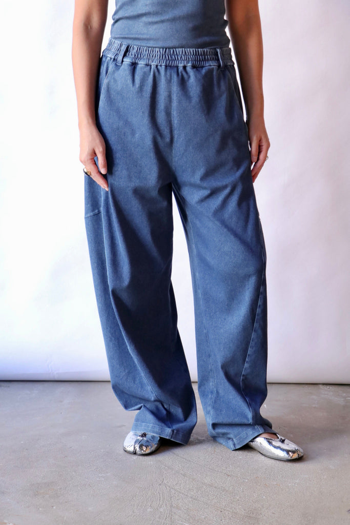 Tibi Stretch Denim Knit Winslow Pant in Classic Wash Bottoms Tibi 