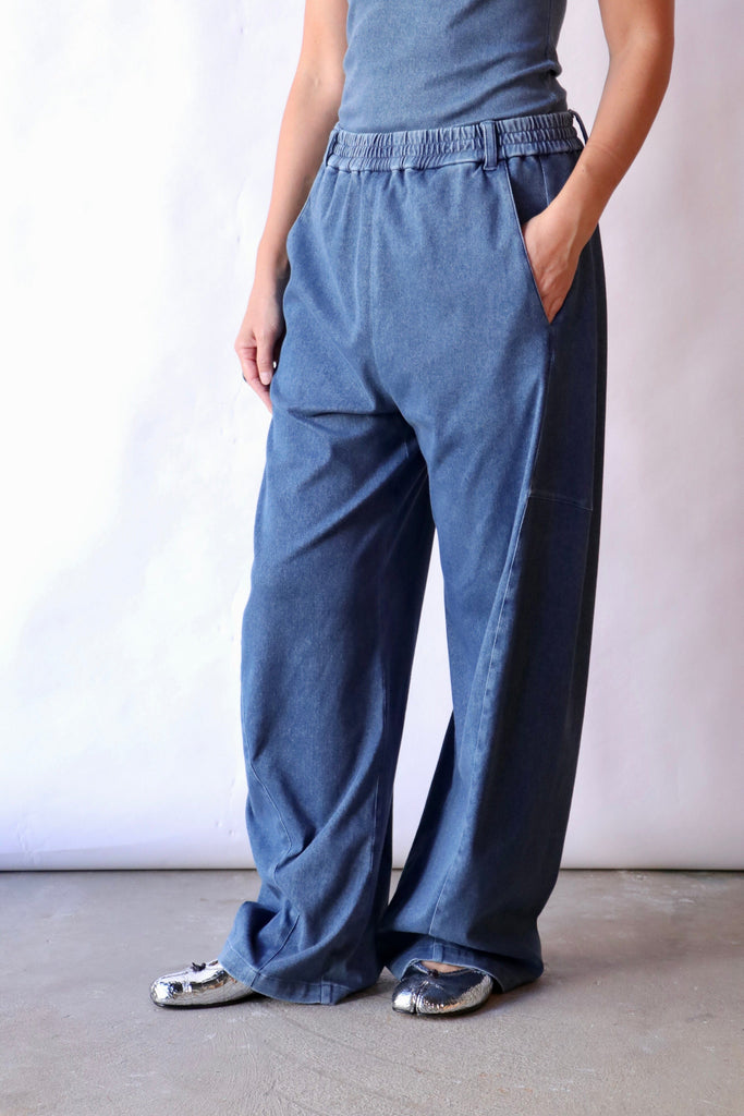 Tibi Stretch Denim Knit Winslow Pant in Classic Wash Bottoms Tibi 