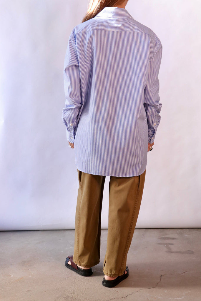 Tibi Striped Shirting Easy Tuxedo Shirt in Blue Multi tops-blouses Tibi 